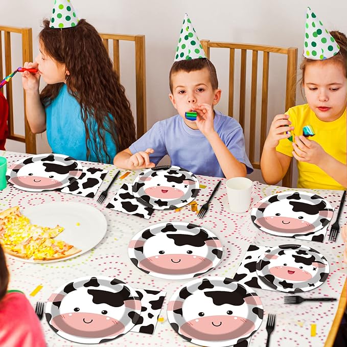 gisgfim 96 Pcs Cow Party Supplies Cow I'm One Paper Plates Napkins Forks Cowprint Disposable Dessert Cake Dinner Tableware Set for Boy Girl Farmhouse Animal Birthday Party Decorations Favors Serves 24