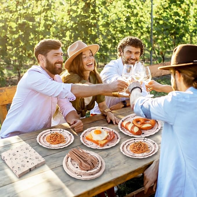 122 Pcs Cowboy Paper Plates and Napkins Forks Western Birthday Supplies First Rodeo Bachelorette Party Plates Cowboy Ranch Tableware Set for Kids Boys Baby Shower Decorations, Serve 24