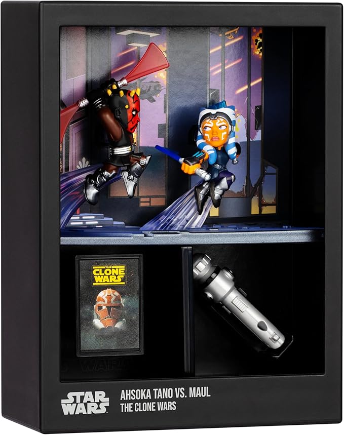 FANDROP SW02-Star Wars: The Clone Warsâ - Ahsoka Tano VS. Maul. FANDROP Combines an Epic Diorama, Artifacts & Scene Marker Creating A Display to Enhance Collection, 4 to Collect