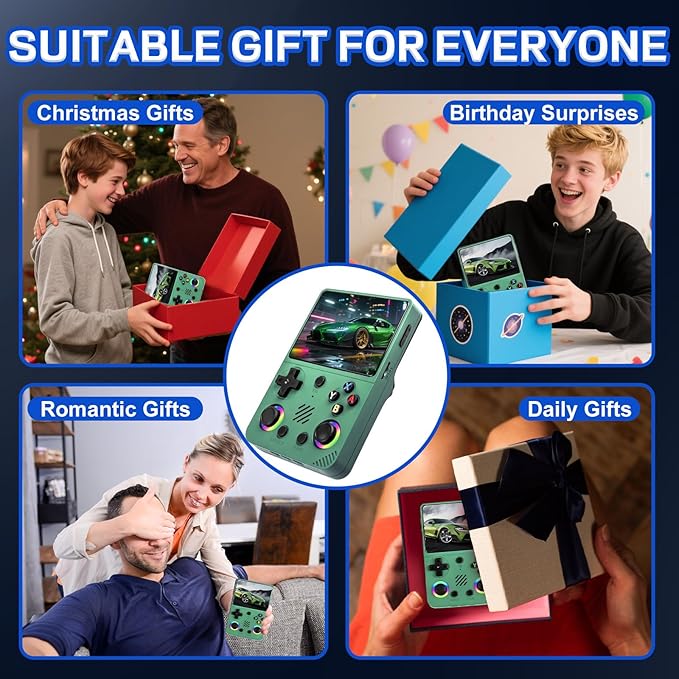 RG36PRO Handheld Game Console - 3.5-Inch Screen, Support 30000+Classic Games, 64G TF Card, Open Source System, 3000mAh Battery, Portable Console for Travel, Gift for Adult or Partner-Green