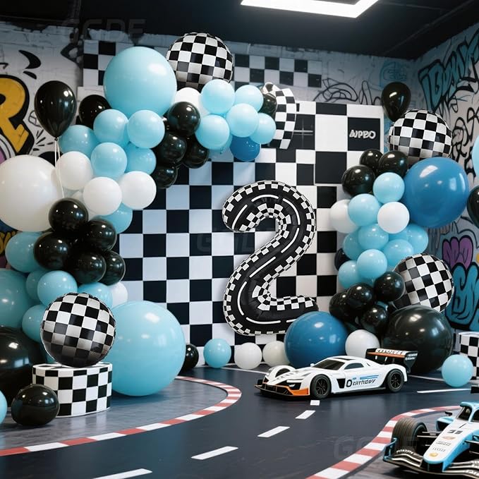 40 Inch Checkered Racetrack Number Balloon 2 Black and White Race Car Balloon Bundle Blue Black Race Car Latex Balloon Boy Two Fast Race Car 2nd Birthday Race Car Theme Party Decor Supplies 21 Pcs Kit