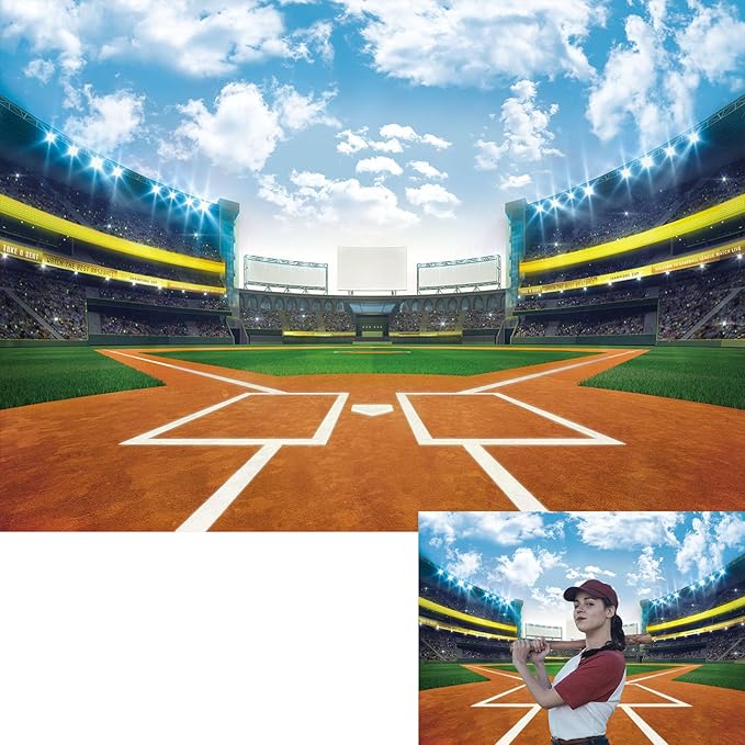 Baseball Backdrop Baseball Field Stadium Photography Backdrops for Sports Boys Birthday Party Decoration Banner Supplies (7x5FT(82 x 59 inch))