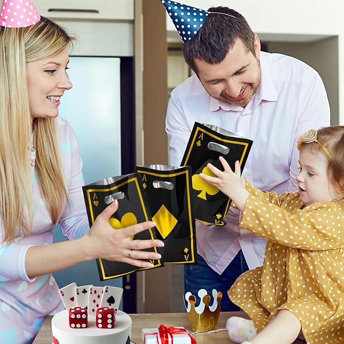 Casino Party Favor Bags - 60Pcs Black and Gold Casino Goody Candy Treat Gifts Bags, Las Vegas Poker Themed Party Decorations for Adults Kids Birthday Indoor Game Events Supplies