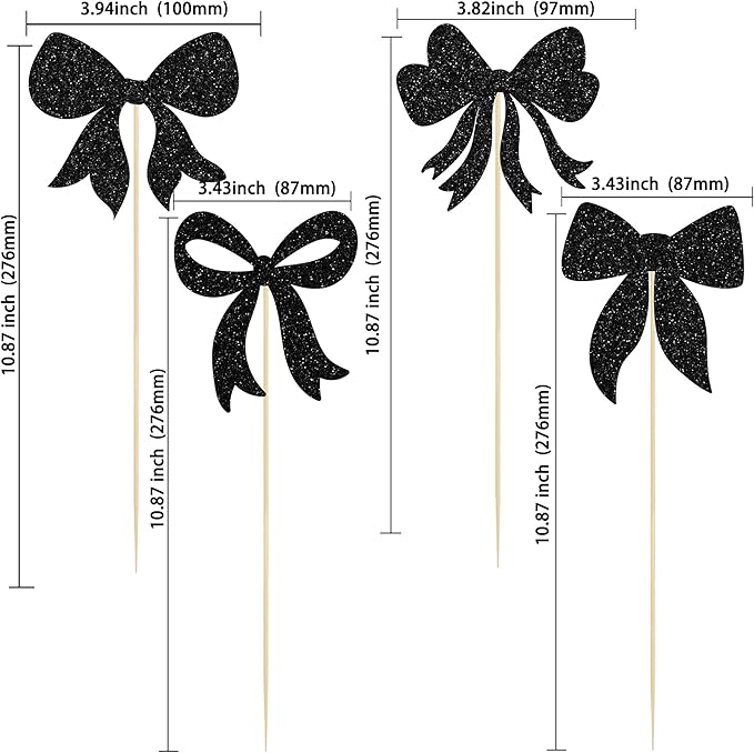 Gyufise 12Pcs Bow Centerpiece Sticks Birthday Bowknot Ribbons Coquette Table Flower Centerpieces Sticks Bow High Footed Party Decorations for Bridal Shower Birthday Wedding Party Supplies Black