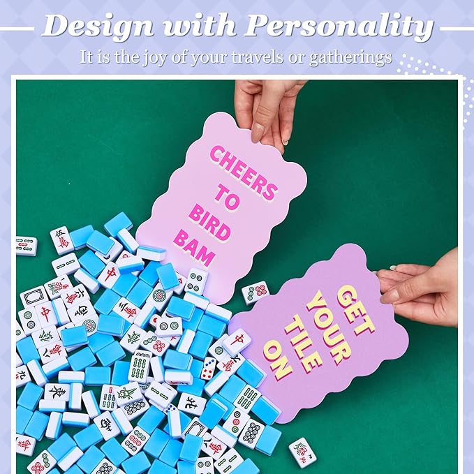 Soulchen 2 Pcs Mahjong Tile Mixer Shufflers for Mixing and Shuffling Tiles Plastic Mahjong Accessories Gifts for Lovers Games Decorative Printed Design (Pink & Purple Style)