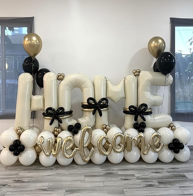 40 Inch Beige HOME Balloon for Housewarming Party Decorations, Large Cream New Home Welcome Balloon Letter Banner, Ivory White Sand Balloons Sign for Sweet House Warming Homecoming Party Decor