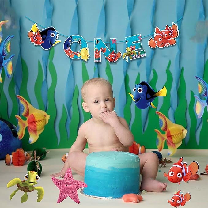 "Findng Nmo 'One' Birthday Banner | Under the Sea Party Decoration | Ocean Theme Celebration | Nautical Party Supplies | Fun & Vibrant Decor for Special Events"