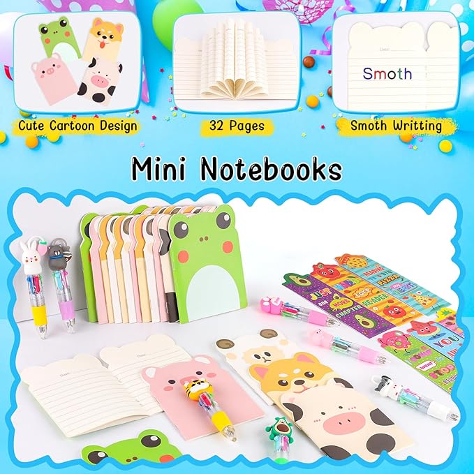 Stationery Party Pack, 24 Pack Birthday Goodie Bags with Multicolor Pen Mini Notebooks for Goodie Bag Easter Classroom Gifts Kids Class Rewards Prizes
