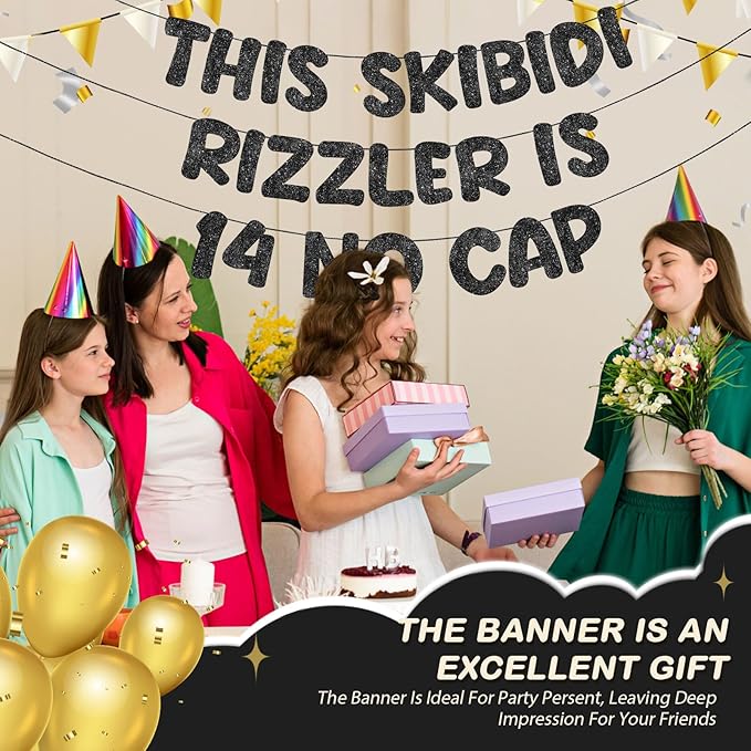 Fulmoon Pre Strung This Skibidi Rizzler Is No Cap Glitter Banner Birthday Party Decorations, Funny Birthday Sign, Party Supplies, Ideas, Gifts, Black