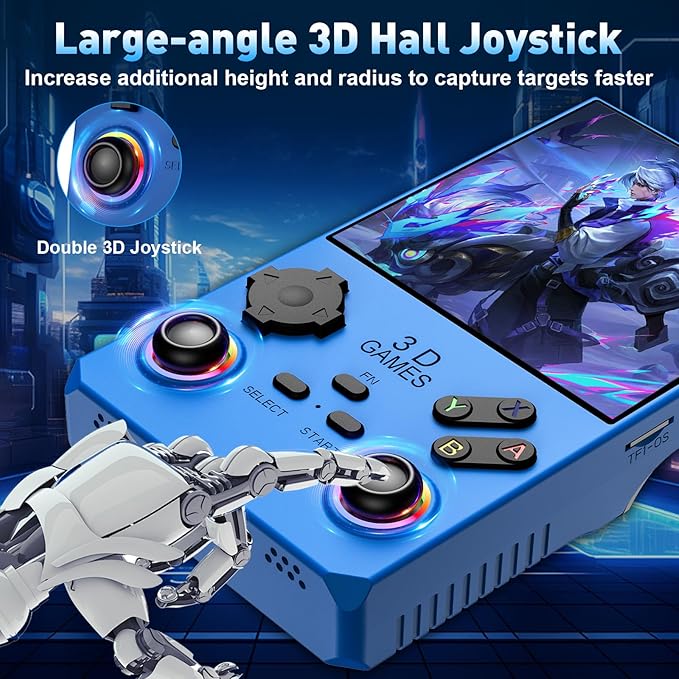 Hugawello R40 MAX handheld device, 40000 in 1 high-definition gaming mini retro video console, 4-inch IPS screen, 256GB RAM, 45 built-in emulators, 3800mAh battery (blue 256GB)