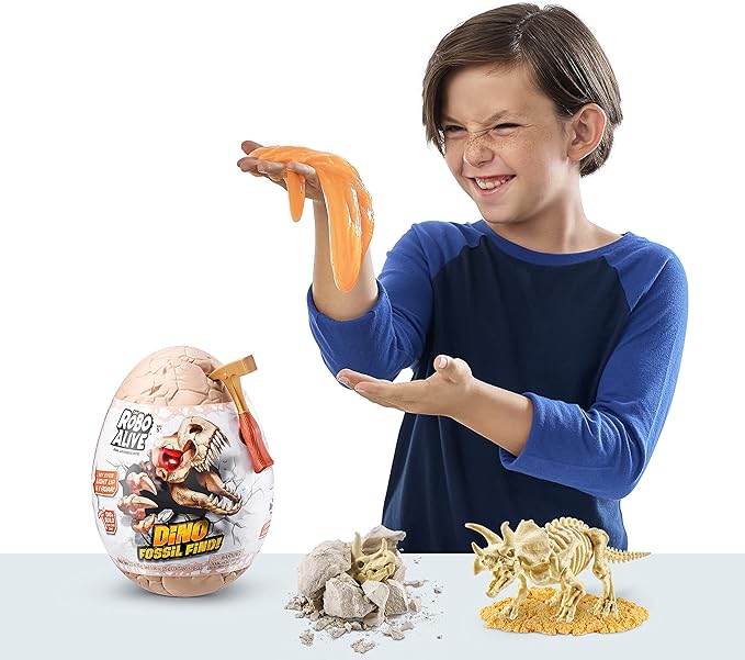 Robo Alive Dino Fossil Find - Stegosaurus by ZURU Excavate Dinosaur Fossils Digging Kit Collectible Toy with Slime, Multi-Color, Small
