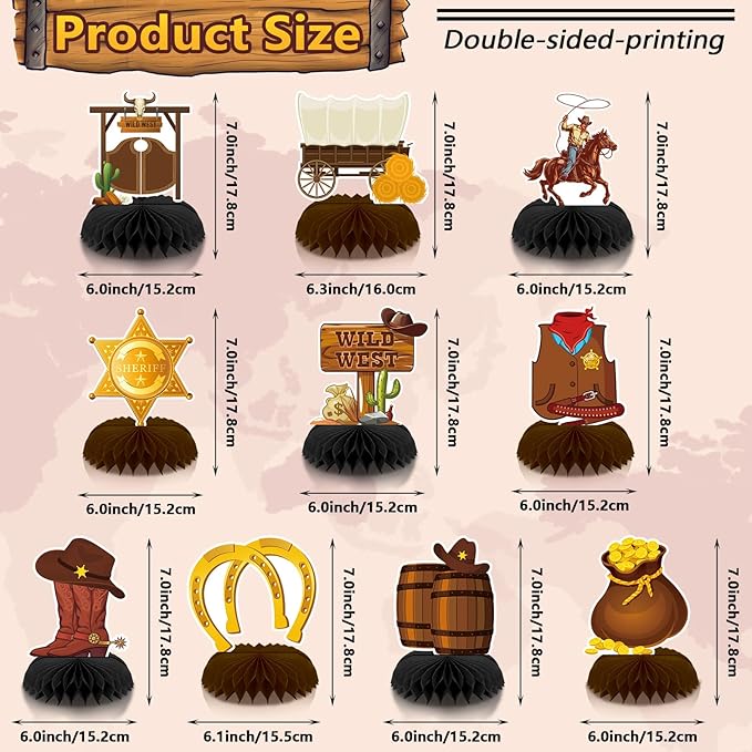 10 Pcs Cowboy Party Decorations, Wild West Cowboy Honeycomb Centerpieces for Tables Cowboy Party Decorations Western Themed Party Decorations Cowboy Birthday Party Decorations