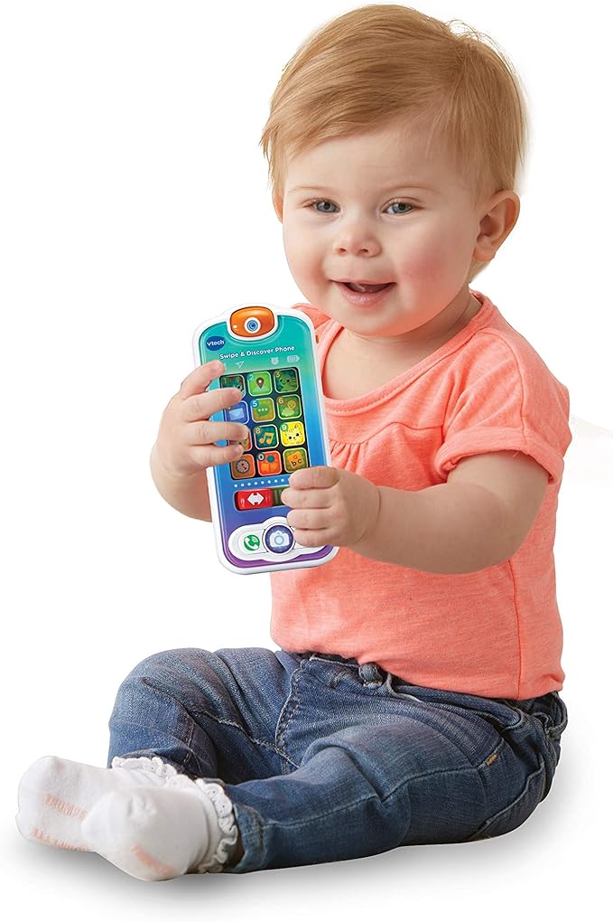 VTech Swipe & Discover Phone, Play Phone for Baby Girls and Boys, Interactive Toy with Lights and Sounds, Mobile Phone Toys for Babies, Learning Toy with Animals, Numbers and More, Ages 6 Months +