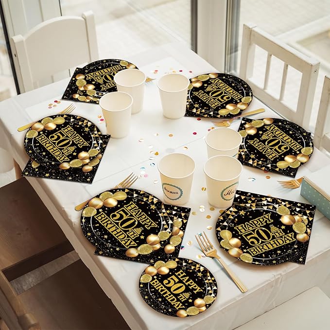 96Pcs 50th Birthday Party Tableware Set, Back in 1976 Birthday Party Decorations Supplies for Men Women Cheers to 50 Years Disposable Paper Plates Napkins Forks Favors, Serve 24