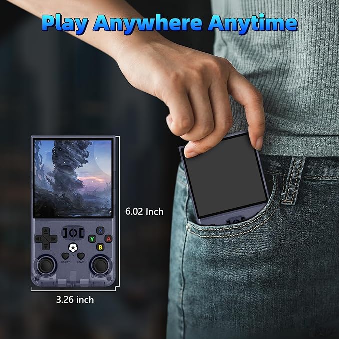 R36MAX Retro Handheld Games Console, Retro Game Console with 4.0 inch IPS HD Screen, Video Game Consoles with 64GB Memory, Portable Gaming Player for Travel, Gift for Teen or Partner, Gray