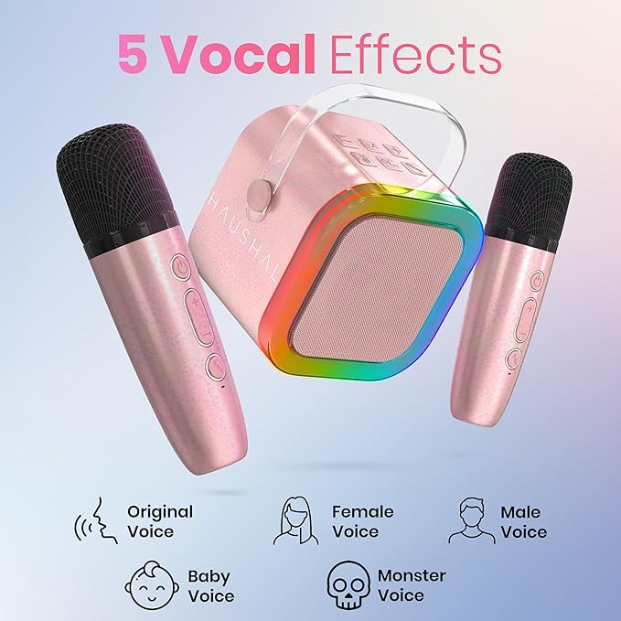 Mini Karaoke Machine for Kids Adults Teen with 2 Wireless Microphones, Gifts for Girl, Toys for Girls 6-8, Small Portable Bluetooth Speaker, Microphone, Car Singing Mic, Kareoke, Toddler Gift