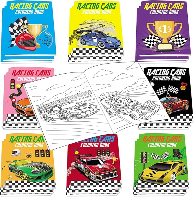 Lyosehy 24PCS Coloring Books Racing Car Theme Party Favors Racing Car Activity Coloring Books Bulk Fast Racecar Wheel Theme Birthday Party Drawing Book Craft Supplies