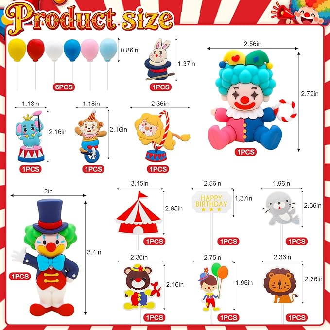 Knana 18Pcs Circus Cake Toppers Circus Cake Decorations Circus Party Decorations for Carnival Baby Shower Birthday Party Supplies
