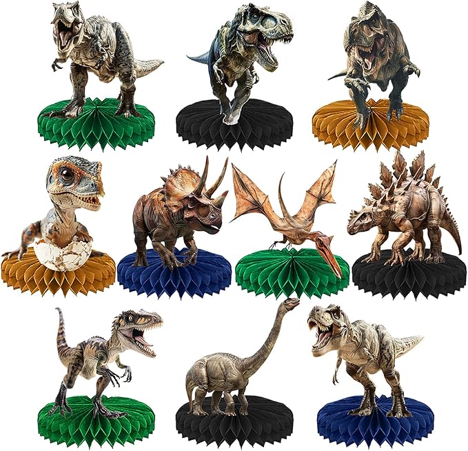 10 Pcs Dinosaur Party Decorations, Dinosaur Birthday Decorations Dinosaur Centerpieces for Birthday Party 3D Dino Honeycomb Table Decorations Jungle Animal Theme Table Decor For Boys Girls