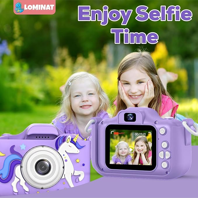 Unicorn Kids Camera for Girls Age 3-12, Selfie Camera for Girls 1080P HD Kids Video Camera – Christmas Birthday Gift for 3 4 5 6 7 8 Year Old Toy Digital Camera for Toddlers with 32GB SD Card – Purple