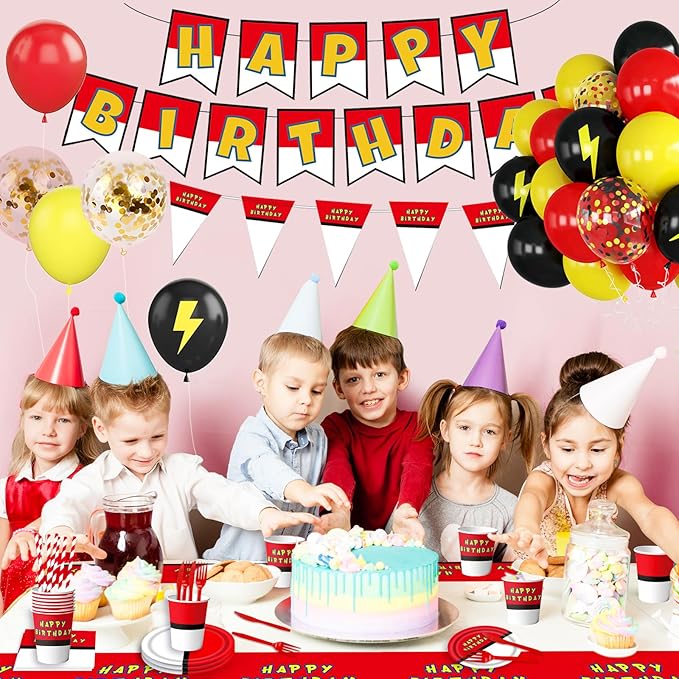196Pcs Cartoon Animation Birthday Party Supplies Decorations for Birthday,Cartoon Theme Party Favors Including Banner, Plates, Cups, Napkins, Cutlery and Tablecloth for 24 Guests