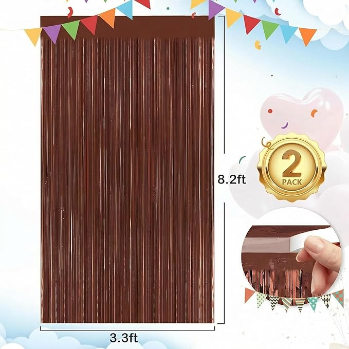 Brown Fringe Curtain Party Streamers 2Pack 3.3 x 8.3 Ft Foil Fringe Backdrop Curtains for Birthday Wedding Bridal Holiday Tinsel Streamers Green Party Decorations Door Streamer