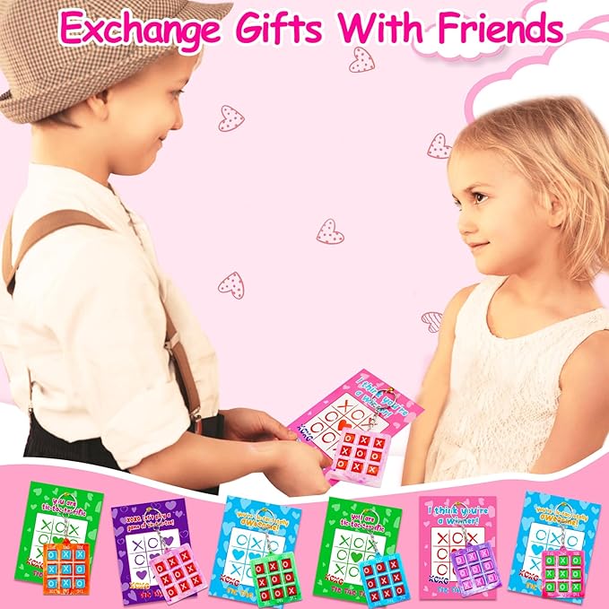 26PCS Tic Tac Toe Game Keychains Valentines Day Gifts for Kids School Classroom Valentine Exchange Cards for Toddlers Boys Girls Class Valentine’s Day Gift Party Favors Treat Goodie Bag Stuffers Bulk