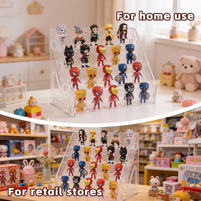 4-Tier 20-Slot Clear Figure Display Case, Miniature Display Case for Collectibles, Action Figures, Crystals, Rocks, Models (4 Tiers)