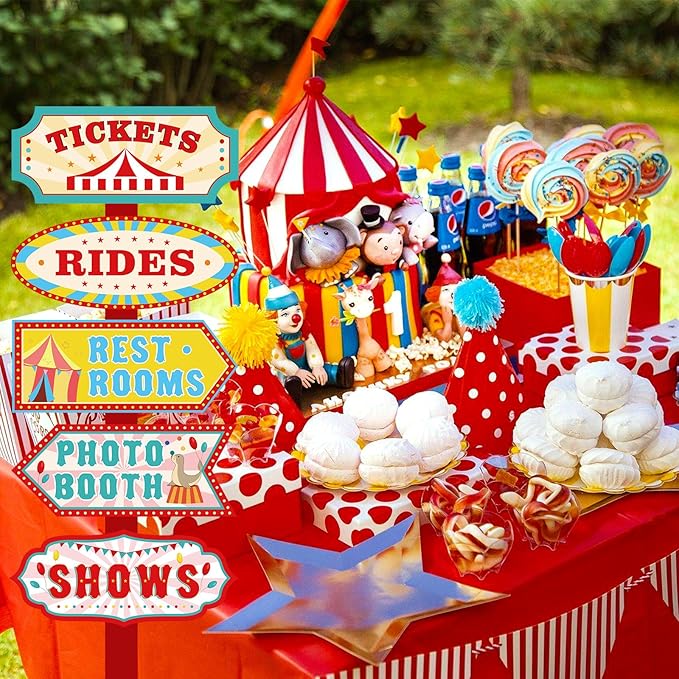 Hooqict 20 Pieces Carnival Decorations Circus Theme Party Directional Signs Carnival Party Signs Welcome to The Circus for Kids Carnival Birthday Party Decorations Supplies