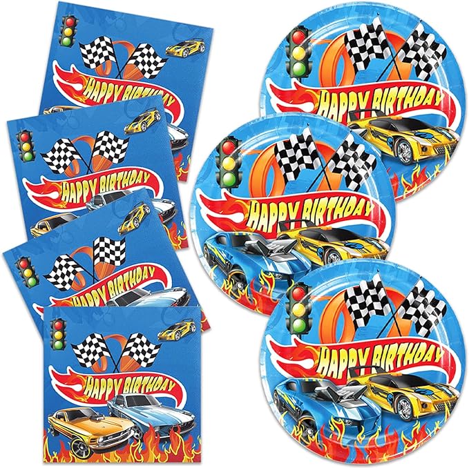 40Pcs Hot Cars Plates and Napkins Hot Cars Party Favors Hot Cars Birthday Party Decorations for Boys Race Car Birthday Party Decorations Serve 20 Guests