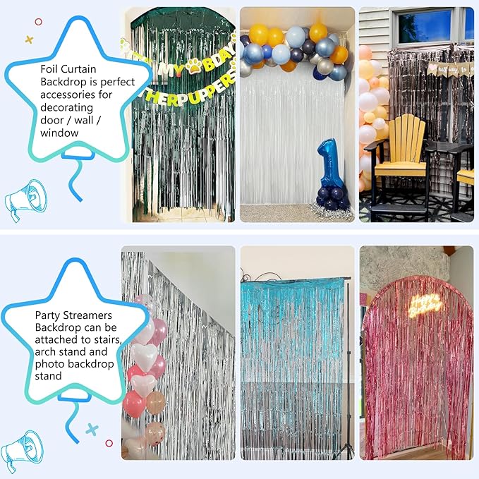 Dark Green Party Birthday Decorations Door Streamers Fringe Tinsel Foil Curtain, 2 Pack 3.3x8.2ft Dark Green Backdrop for Birthday Jungle Party Dinosaur Animal St Patrick's Day Christmas Decorations