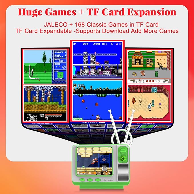 Retro Game Console - JALECO Games + 168 Classic Games, 2.4G Wireless 2-Player, 3.0 Inch IPS Screen, TF Card Expansion, for Kids