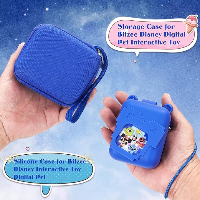 MGZNMTY Carrying Case and Silicone Case for Bitzee Disney Interactive Toy Digital Pet and Protective Skin Cover for New Bitsy Electronic Virtual Pet (Dsn Blue)