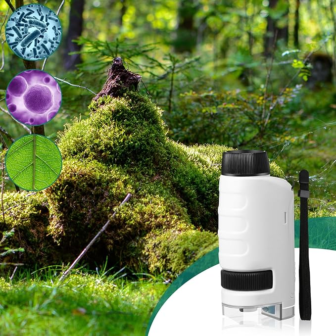 6 Pack Pocket Microscope, 60x-120x LED Lighted Portable Mini Handheld Microscope for Education, Learning, Exploring, and Outdoor Playing, White