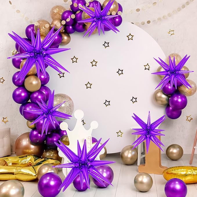 10 Pcs Purple Star Balloons Explosion Starburst Balloons Foil Cone Balloon Magic for Birthday Wedding Anniversary Party Backdrops Decorations Supplies, 6 Pcs 22Inches and 4 Pcs 27Inches