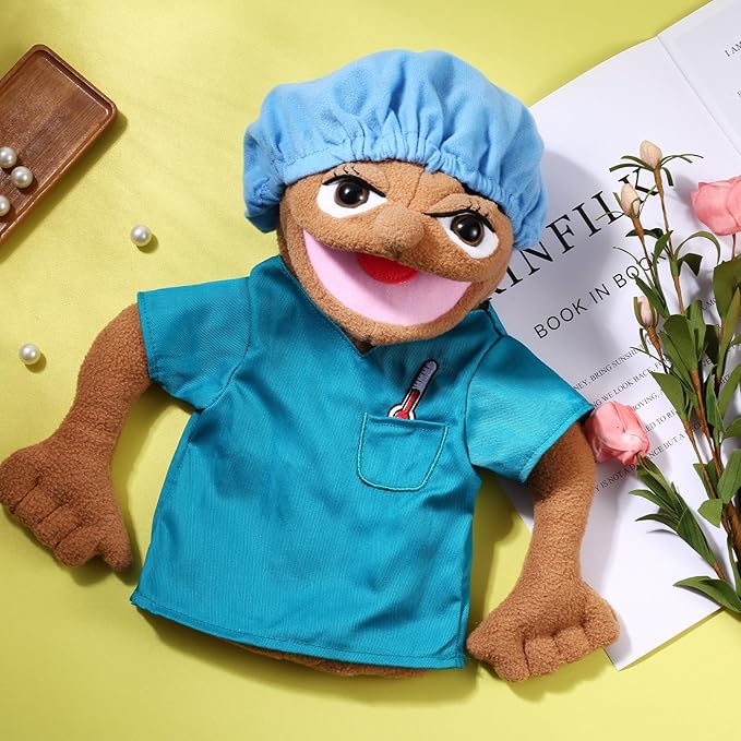 Role Play Hand Puppets Hand Plush Chef Doctor Fireman Pirate Detective Athlete Nurse Worker Hand Puppet Toys Puppets for Kids Storytelling Imaginative Pretend Play Teaching Preschool(Nurse)