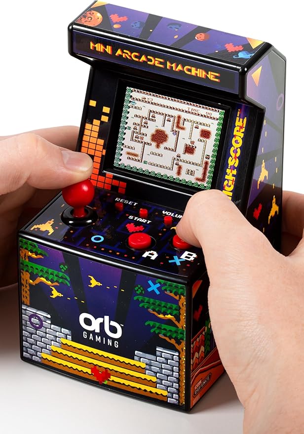 Orb - Mini Arcade Machine, 300 in-Built Games, 8-Bit Retro Arcade Games, 2.5” Full Colour Screen, 8-Way Joystick, 2 Buttons, Volume Control