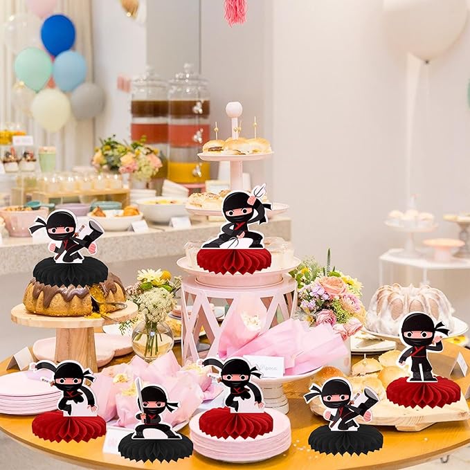 6 PCS Ninja Party Honeycomb Centerpiece Double Sided Martial Arts Karate Kung Fu Warriors Table Toppers Centerpieces for Ninja Theme Baby Shower Birthday Party Table Decorations Supplies