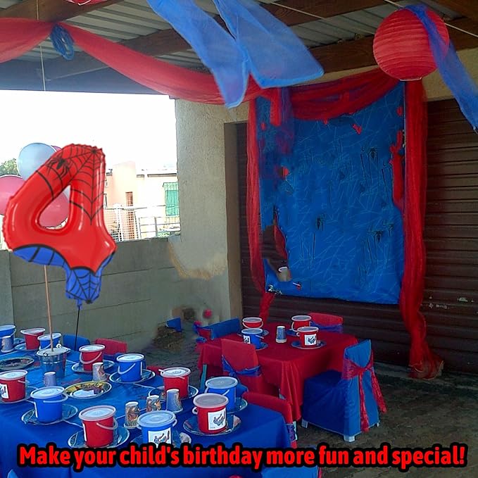 40 Inch Giant Spider Theme Number Foil Balloons - Large Number 4 Balloons for Kids' Birthday Anniversary Party Decorations Supplies (Numbers 0-9 Available)