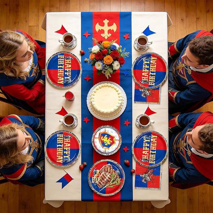 96Pcs Medieval Fantasy Birthday Party Decorations with Lion Knight Medieval Plates and Napkins Sets Castle Birthday Decorations for Boys Girls Dragon Theme Castle Celebration Party Supplies Serves 24