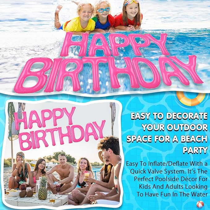 Shappy 20'' Happy Birthday Pool Large Floating Letter Balloons with Adhesive Dots Inflatable Pool Decorations for Summer Birthday Party