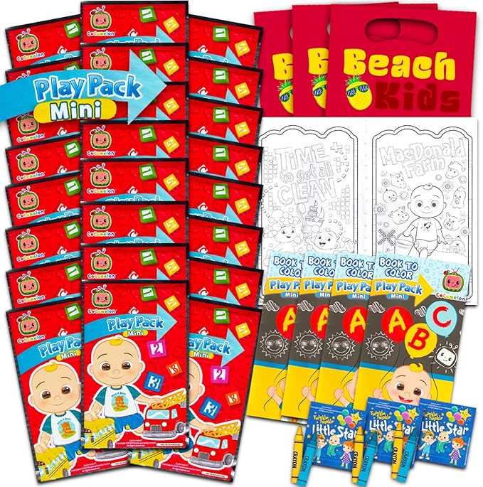 CoComelon Cocomelon Mini Party Favors Set - 24 Packs with Coloring Pages, Stickers, Loot Bags & More (Cocomelon Birthday Party Supplies)