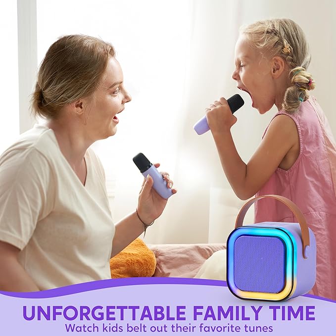 SYNCFUN Karaoke Machine, Mini Karaoke Machine with 2 Wireless Microphones for Kids and Adults, Bluetooth Speaker Toys, Birthday Girls Gift for Ages 3,4, 5, 6,7, 8,9,10,11,12+ Years Old(Purple)