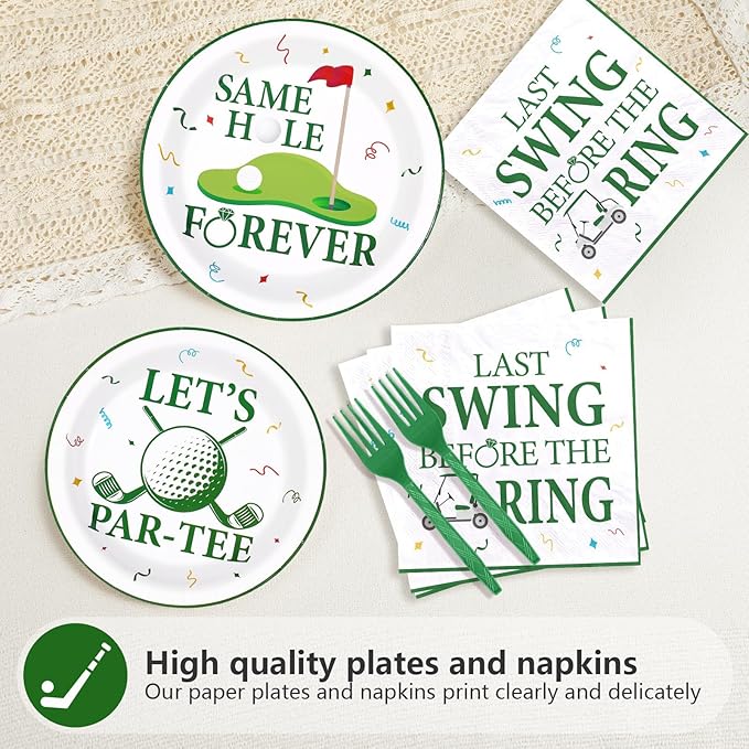 Grencian 96Pcs Golf Bachelorette Party Supplies Same Hole Forever Plates and Napkins Tableware Sets Let's Partee Decoration for Men Club Birthday Golf Cart Single Bachelorette Party Serve 24