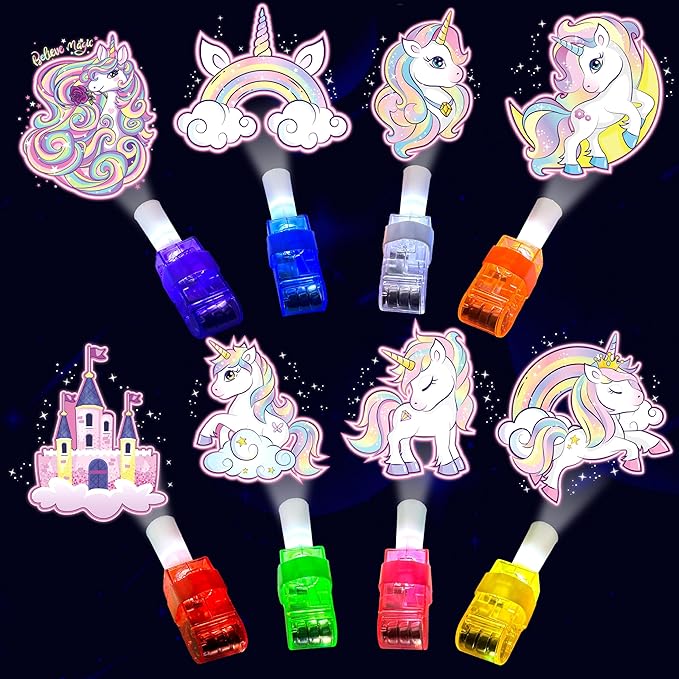 24PCS Unicorn Party Favors-LED Finger Lights：Glow-in-the-Dark Light-Up Toys Bulk for Kids,Unicorn Theme Birthday Party Decorations Supplies, Kids' Party Goodie Bags, Classroom Prizes, Fun Gifts