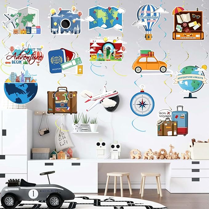 36pcs Travel Themed Hanging Swirl Decorations Let The Adventure Begin Bon Voyage Decor Farewell Retirement Themed Party Streamers Supplies Around The World Birthday Wedding Shower Party Decorations