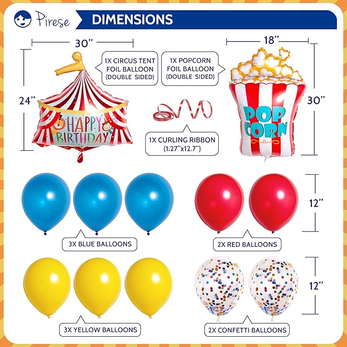 Pirese Carnival & Circus Birthday Party Decorations - Birthday Party Supplies | Banner & Balloons Decor for Kids