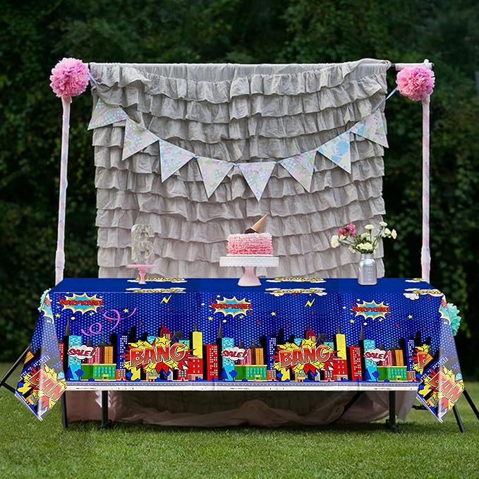 Superhero Plastic Tablecloth 2 Pack 51 x 87 Inches Superhero Party Decorations Rectangle Disposable Hero Table Cover Super Hero Theme Birthday Party Supplies