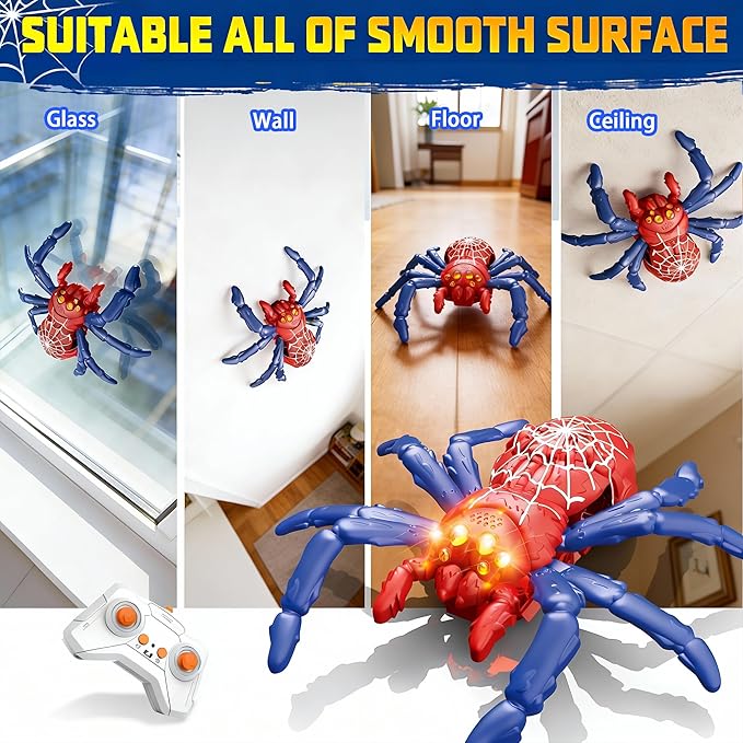 Remote Control Tarantula Indoor Wall Toys, Rechargeable Wall Climbing Spider, Kids Toys for Boys & Girls Ages 3 & Up (Red)
