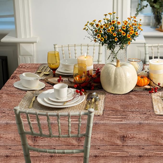 3 Pieces Wood Grain Tablecloths Rustic Wood Looking Plastic Table Covers Rectangle Brown Wood Vintage Farmhouse Table Cloth Decorations for Western Cowboy Barn Themed Birthday Wedding Party Supplies